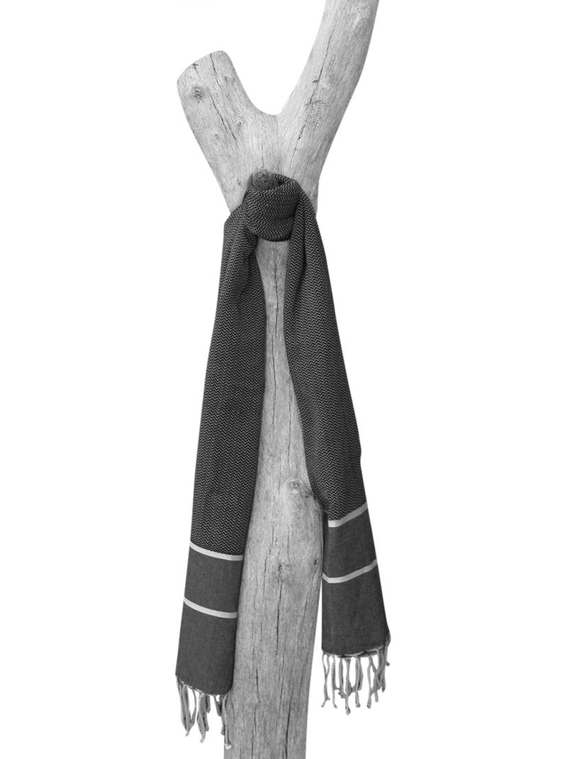 Véritable fouta Tunisienne tissage à plat 100% coton 380g - Horizon - Vivezen Noir - Kiabi