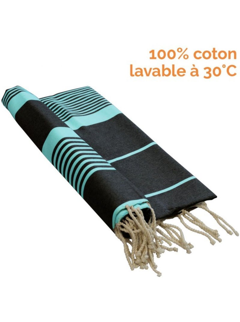 Véritable fouta Tunisienne tissage à plat 100% coton 380g - Vivezen Gris Bleu - Kiabi