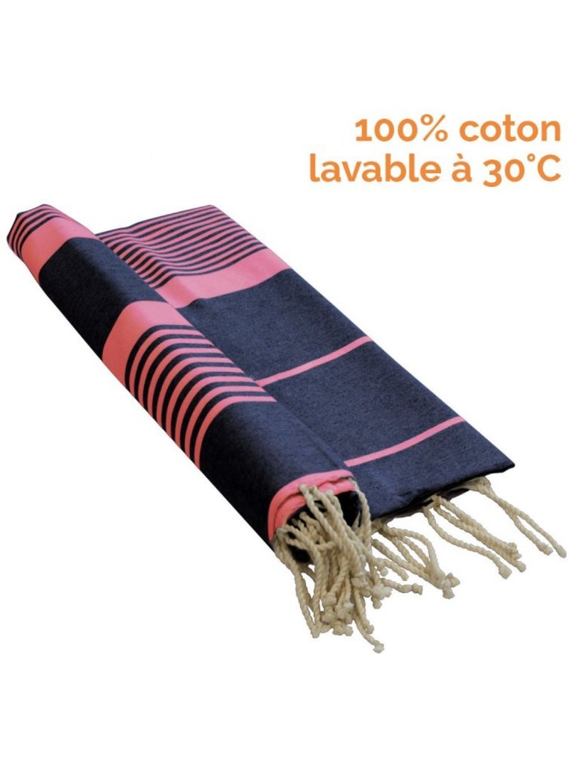 Véritable fouta Tunisienne tissage à plat 100% coton 380g - Vivezen Gris Rose Gris - Kiabi