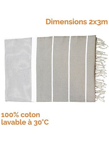 Véritable fouta Tunisienne XXL tissage à plat 30% coton et 70% de lin 380g - Vivezen