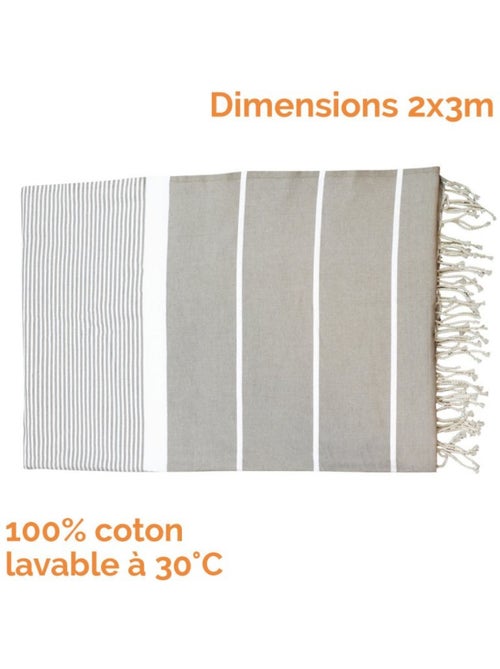 Véritable fouta Tunisienne XXL tissage à plat 30% coton et 70% de lin 380g - Vivezen - Kiabi