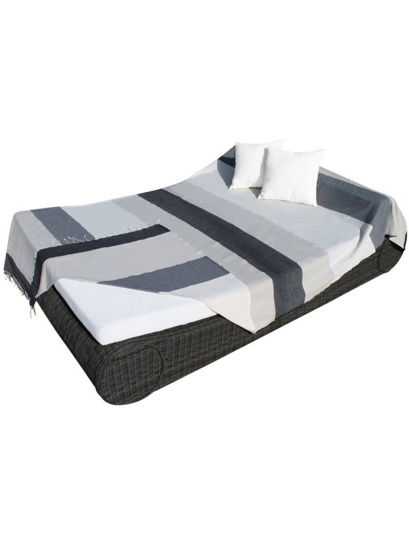 Véritable fouta Tunisienne XXL tissage à plat 30% coton et 70% de lin 380g - Vivezen Gris Beige - Kiabi