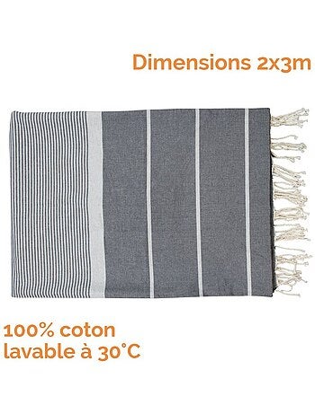 Véritable fouta Tunisienne XXL tissage à plat 30% coton et 70% de lin 380g - Vivezen