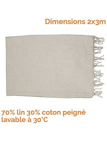 Véritable fouta Tunisienne XXL tissage à plat 30% coton et 70% de lin 380g - Vivezen