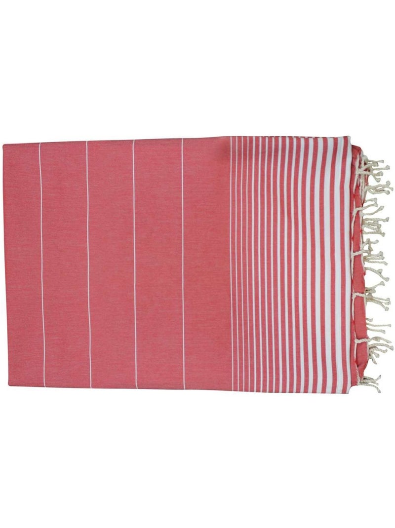 Véritable fouta Tunisienne XXL tissage à plat 30% coton et 70% de lin 380g - Vivezen Rouge - Kiabi