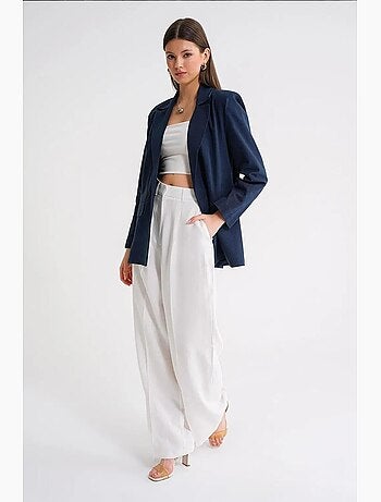Veste à boutons en mélange de coton et de lin avec col chemise mixray