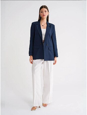 Veste à boutons en mélange de coton et de lin avec col chemise mixray