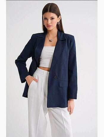 Veste à boutons en mélange de coton et de lin avec col chemise mixray