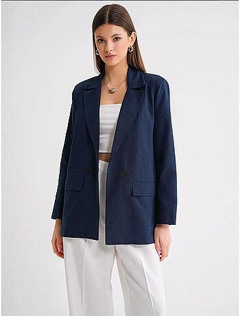 Veste à boutons en mélange de coton et de lin avec col chemise mixray