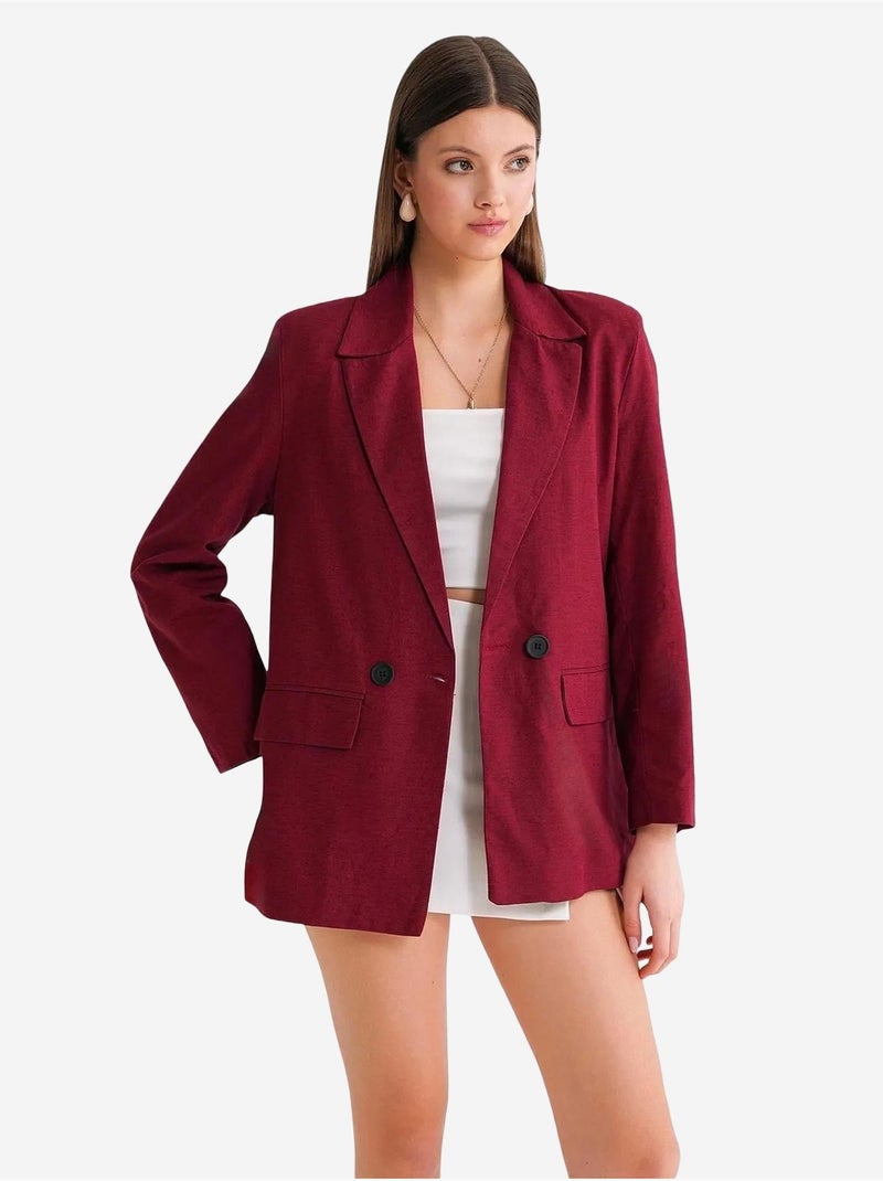 Veste à boutons en mélange de coton et de lin avec col chemise mixray Rouge bordeaux - Kiabi