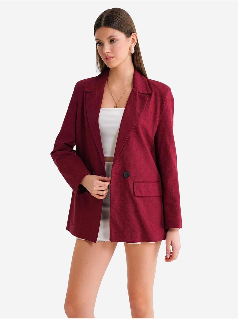 Veste à boutons en mélange de coton et de lin avec col chemise mixray Rouge bordeaux - Kiabi