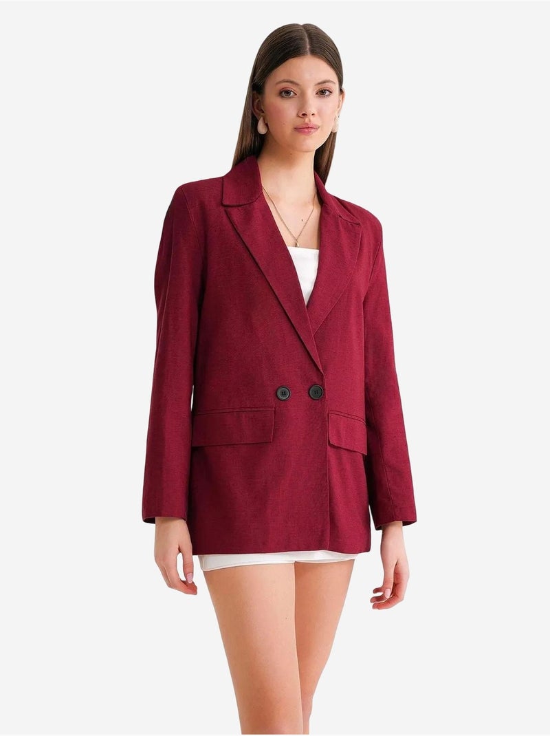 Veste à boutons en mélange de coton et de lin avec col chemise mixray Rouge bordeaux - Kiabi