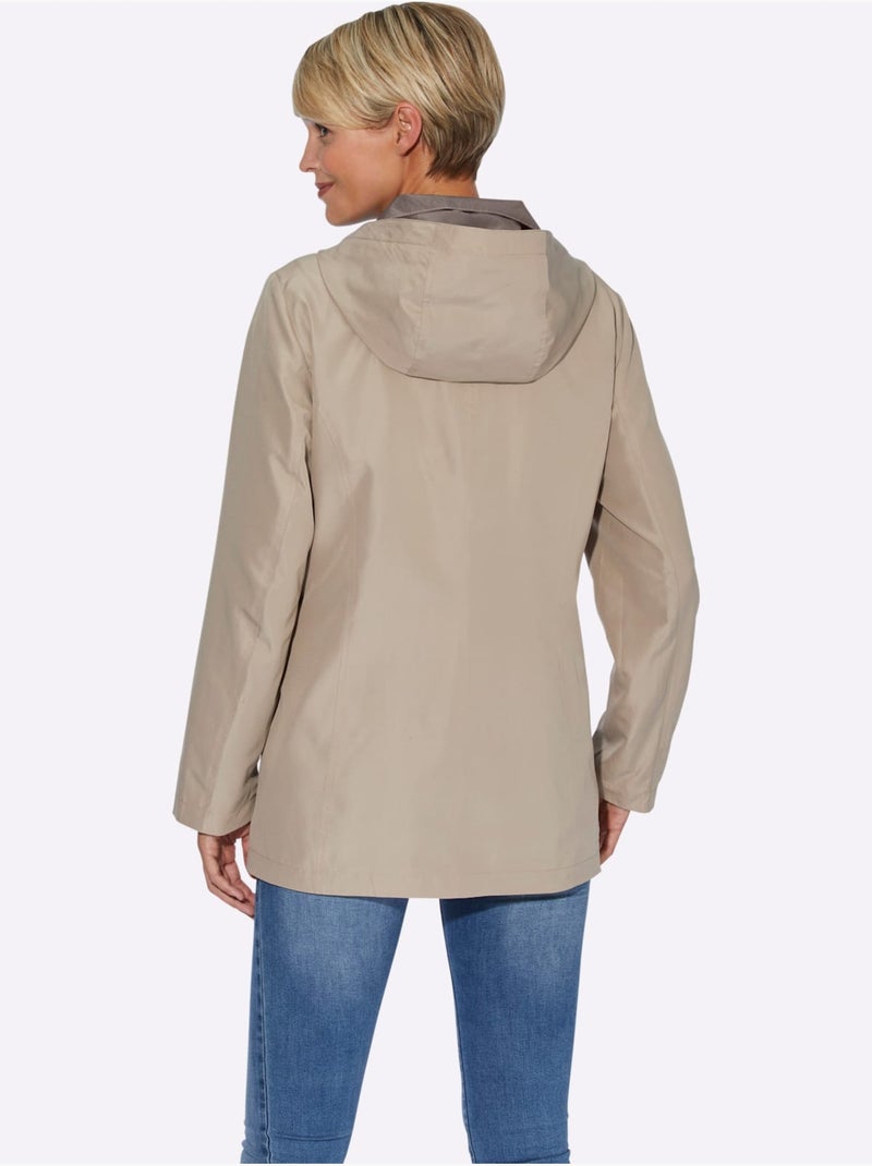 Veste à capuche avec col à revers et poches passepoilées - Taille standard - Moda Vilona Beige - Kiabi