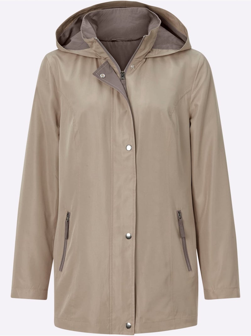 Veste à capuche avec col à revers et poches passepoilées - Taille standard - Moda Vilona Beige - Kiabi