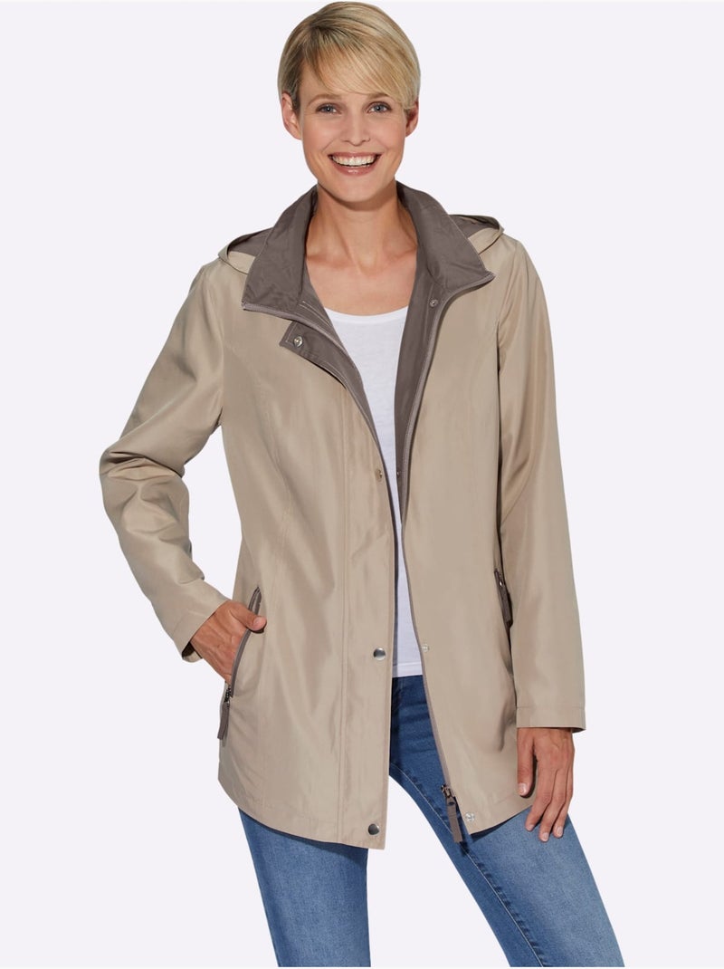 Veste à capuche avec col à revers et poches passepoilées - Taille standard - Moda Vilona Beige - Kiabi