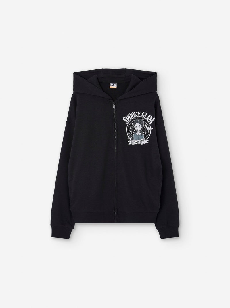 Veste à Capuche avec Imprimé Noir - Kiabi