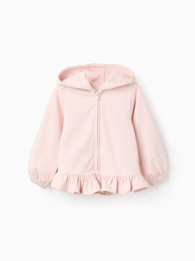 Veste à Capuche avec Volants et Dentelle Rose clair - Kiabi