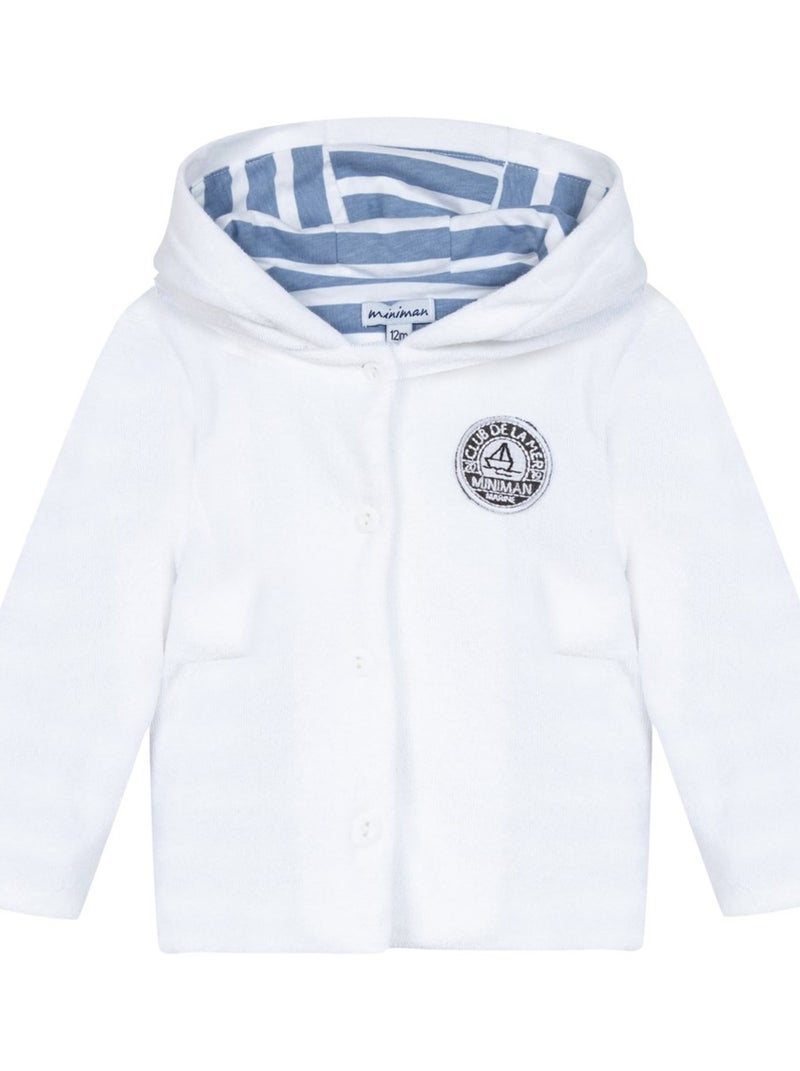 Veste À Capuche Boutonnée Avec Badge Brodé 'miniman' Blanc - Kiabi
