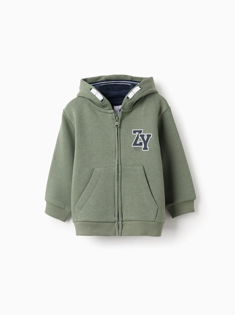 Veste à Capuche en coton polyester peigné Vert foncé - Kiabi