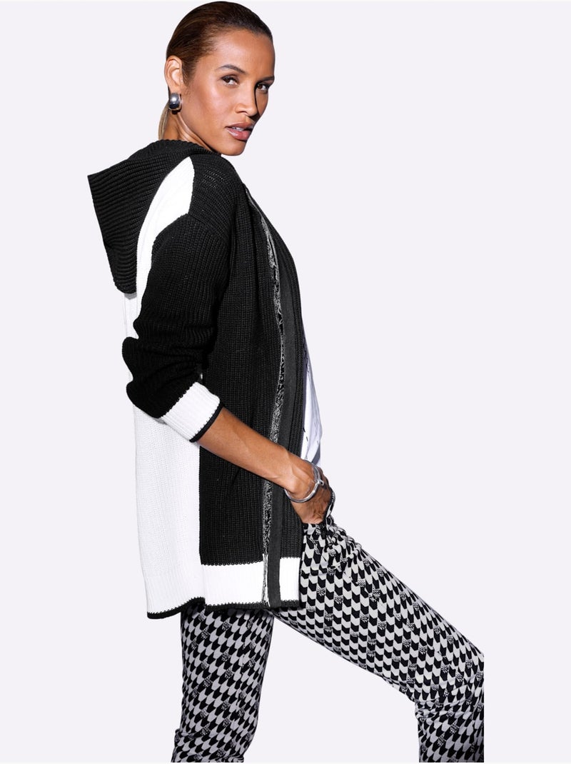 Veste à Capuche En Tricot 100% Coton - Taille Standard - helline Noir Blanc - Kiabi