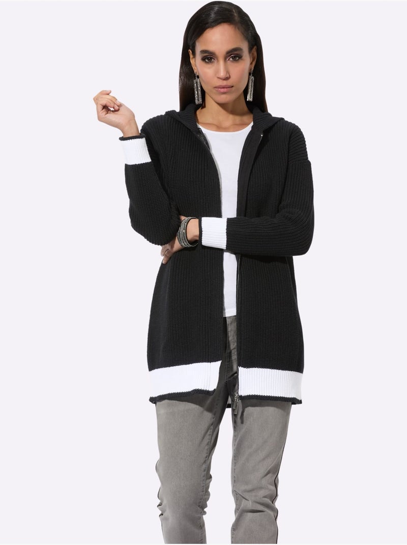 Veste à Capuche En Tricot 100% Coton - Taille Standard - helline Noir Blanc - Kiabi