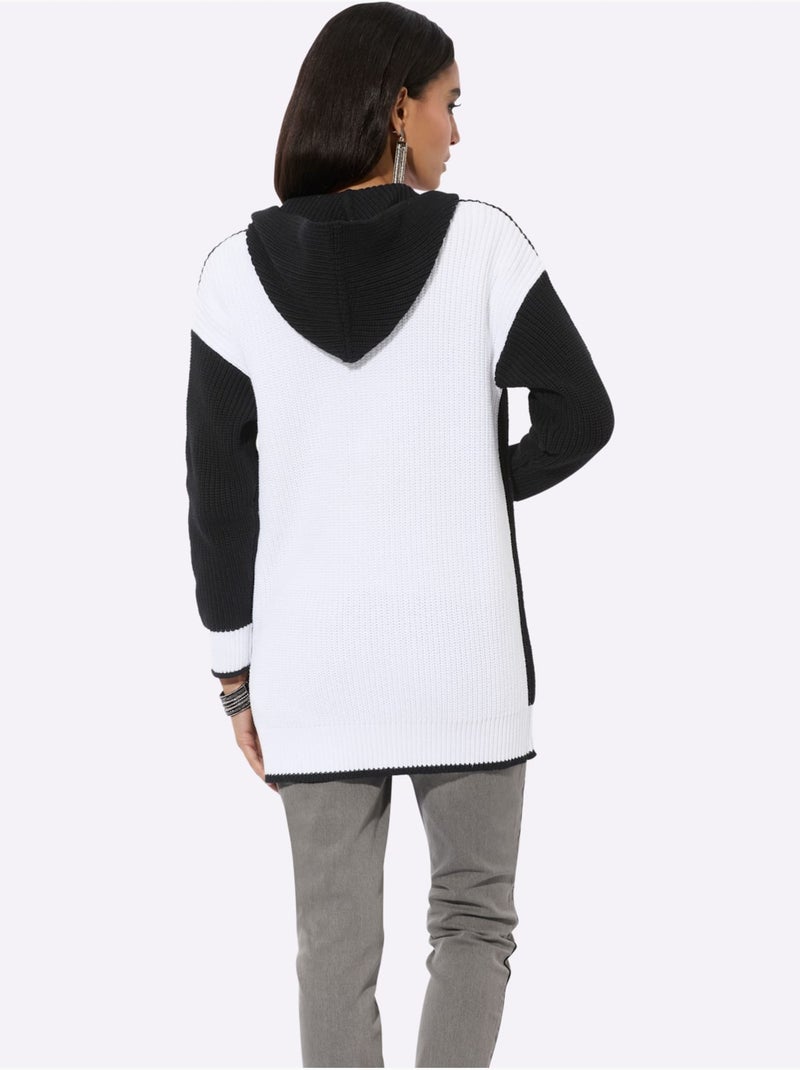 Veste à Capuche En Tricot 100% Coton - Taille Standard - helline Noir Blanc - Kiabi