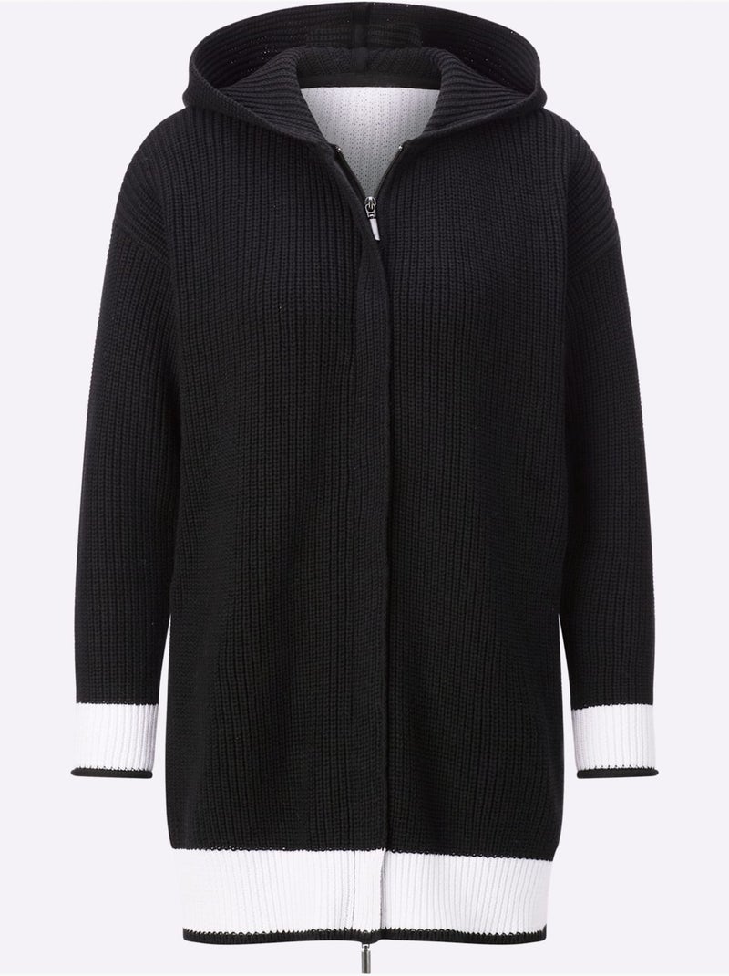 Veste à Capuche En Tricot 100% Coton - Taille Standard - helline Noir Blanc - Kiabi