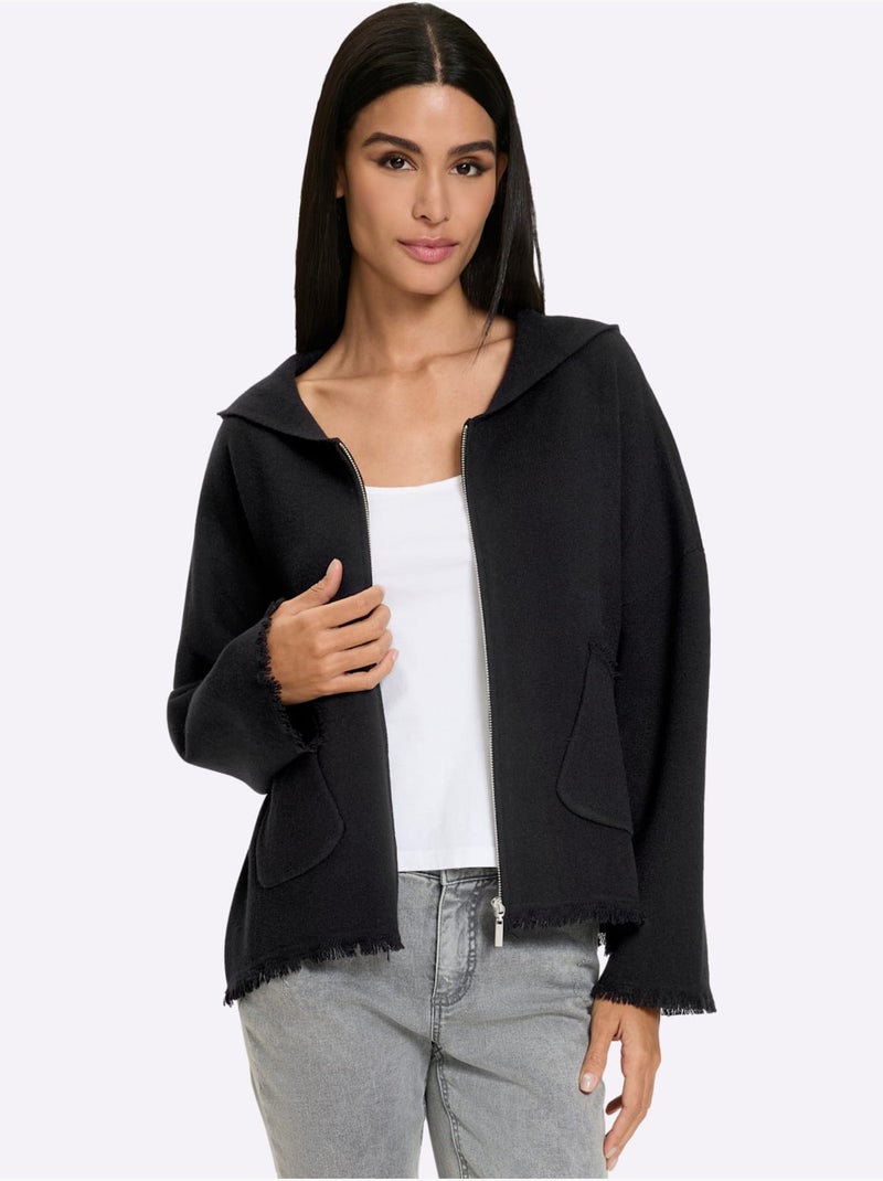 Veste à capuche en tricot coupe ample - taille standard - helline Noir - Kiabi