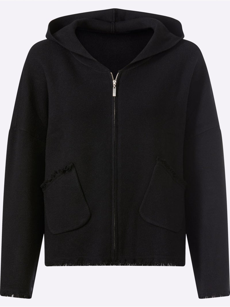 Veste à capuche en tricot coupe ample - taille standard - helline Noir - Kiabi