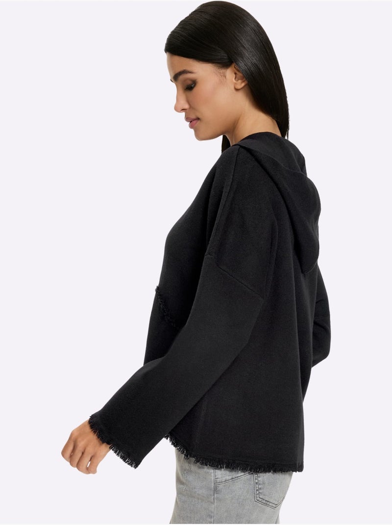 Veste à capuche en tricot coupe ample - taille standard - helline Noir - Kiabi