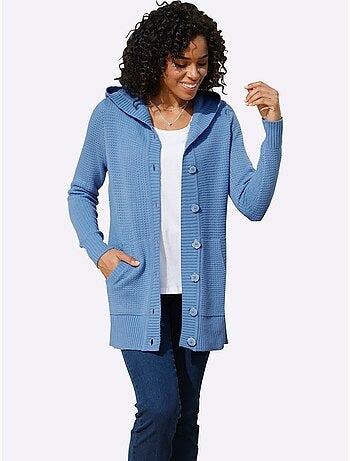 Veste à Capuche En Tricot Coupe Longue Affinante - Taille Standard - Moda Vilona