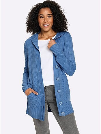 Veste à Capuche En Tricot Coupe Longue Affinante - Taille Standard - Moda Vilona
