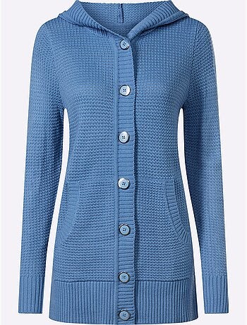 Veste à Capuche En Tricot Coupe Longue Affinante - Taille Standard - Moda Vilona