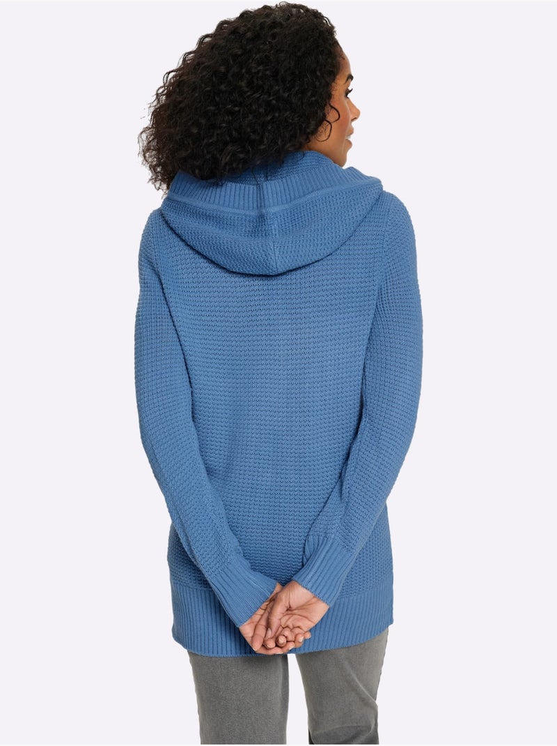 Veste à Capuche En Tricot Coupe Longue Affinante - Taille Standard - Moda Vilona Bleu - Kiabi