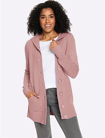 Veste à Capuche En Tricot Coupe Longue Affinante - Taille Standard - Moda Vilona