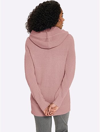 Veste à Capuche En Tricot Coupe Longue Affinante - Taille Standard - Moda Vilona