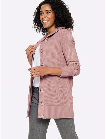 Veste à Capuche En Tricot Coupe Longue Affinante - Taille Standard - Moda Vilona