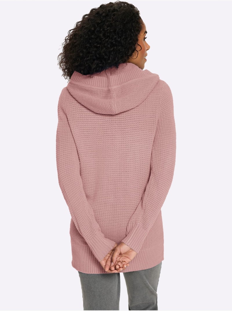 Veste à Capuche En Tricot Coupe Longue Affinante - Taille Standard - Moda Vilona Rose - Kiabi