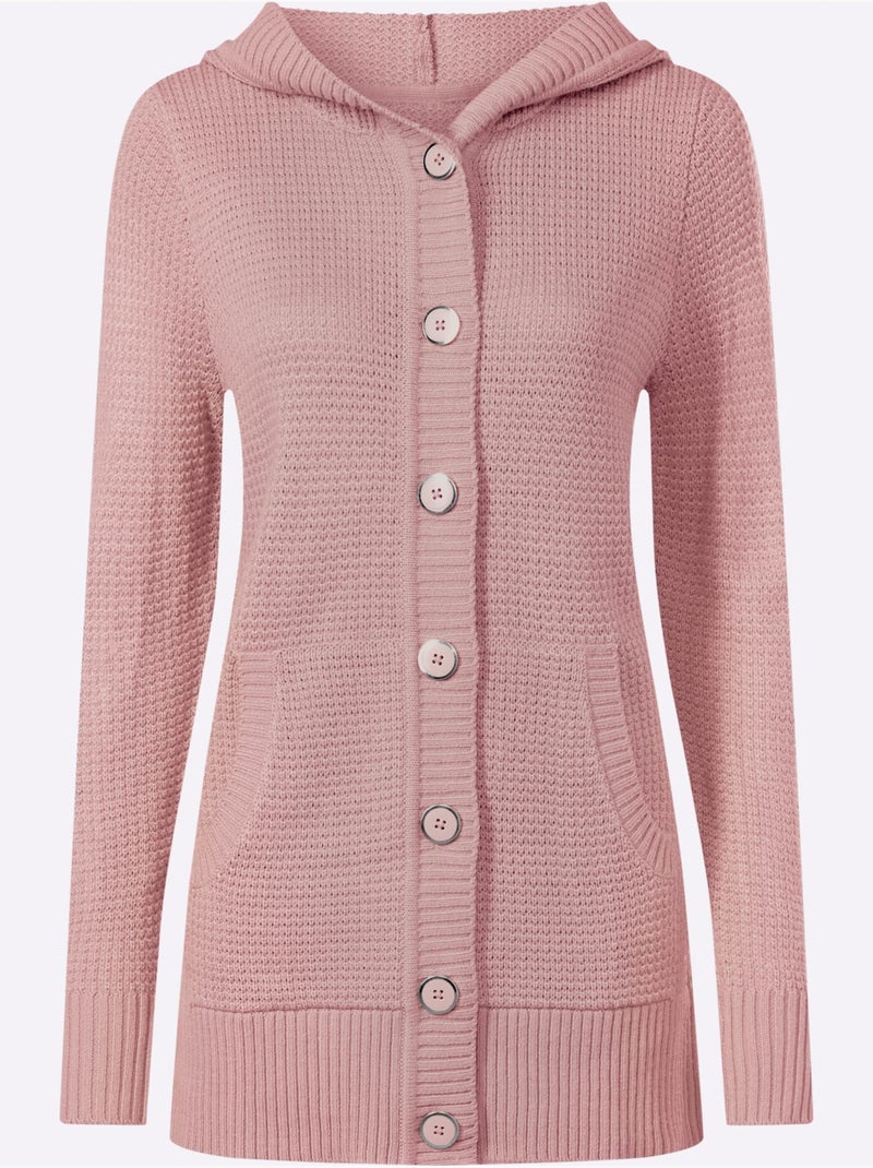 Veste à Capuche En Tricot Coupe Longue Affinante - Taille Standard - Moda Vilona Rose - Kiabi