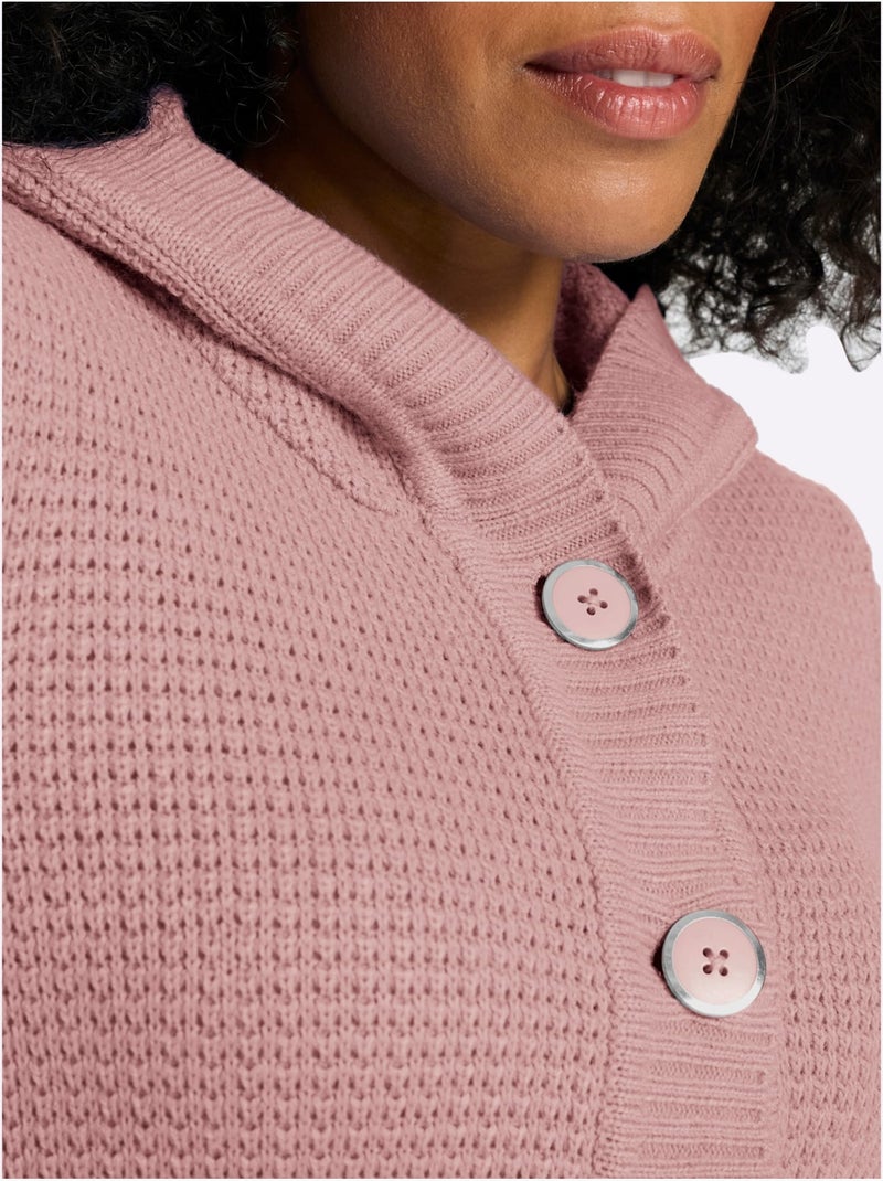 Veste à Capuche En Tricot Coupe Longue Affinante - Taille Standard - Moda Vilona Rose - Kiabi