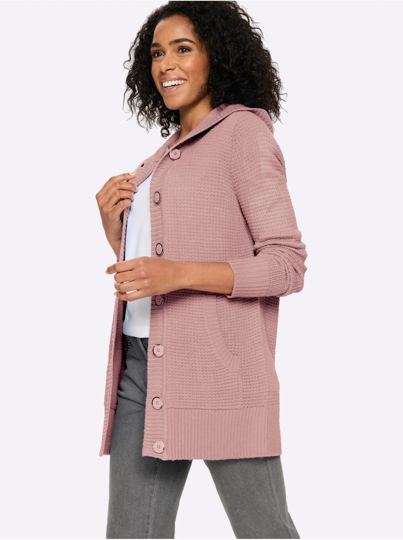Veste à Capuche En Tricot Coupe Longue Affinante - Taille Standard - Moda Vilona Rose - Kiabi