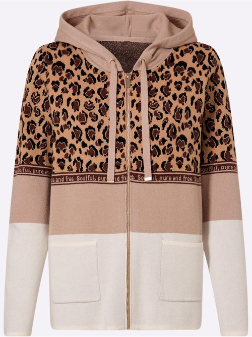 Veste à capuche en tricot joli jacquard à l'aspect animal - taille standard - helline - Kiabi Veste à capuche en tricot joli jacquard à l'aspect animal - taille standard - helline - Kiabi