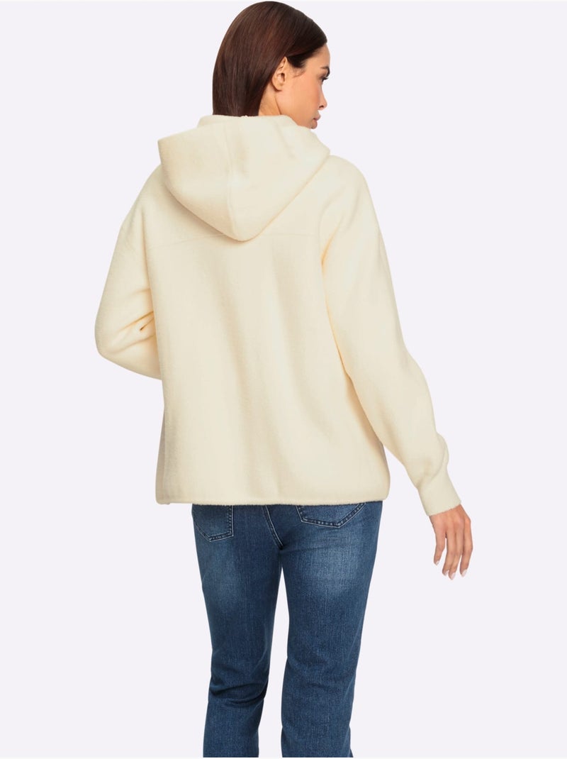Veste à Capuche En Tricot Tricot Doux - Taille Standard - Helline Ivoire - Kiabi
