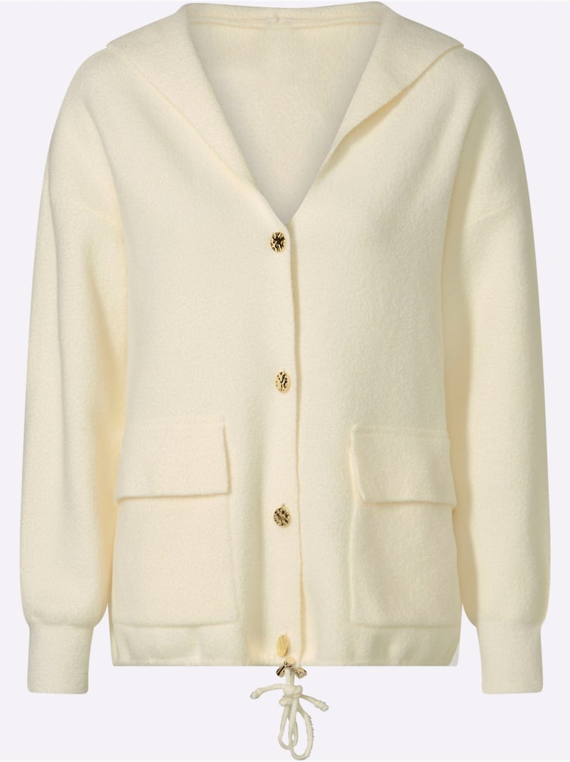 Veste à Capuche En Tricot Tricot Doux - Taille Standard - Helline Ivoire - Kiabi