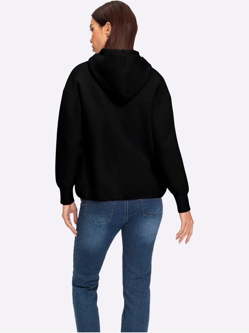 Veste à Capuche En Tricot Tricot Doux - Taille Standard - Helline Noir - Kiabi