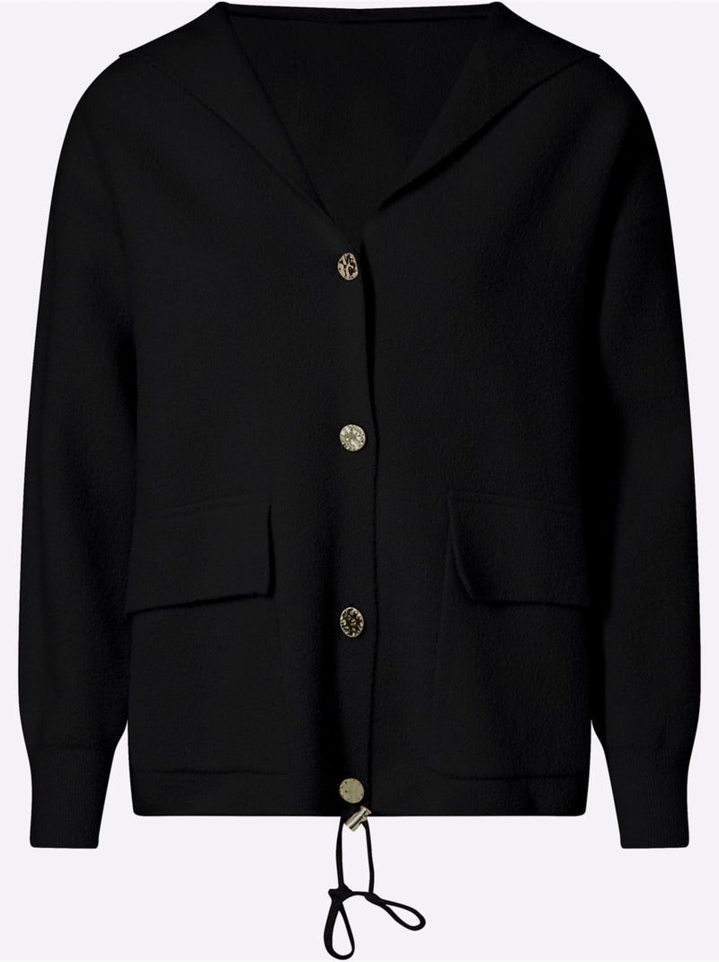 Veste à Capuche En Tricot Tricot Doux - Taille Standard - Helline Noir - Kiabi