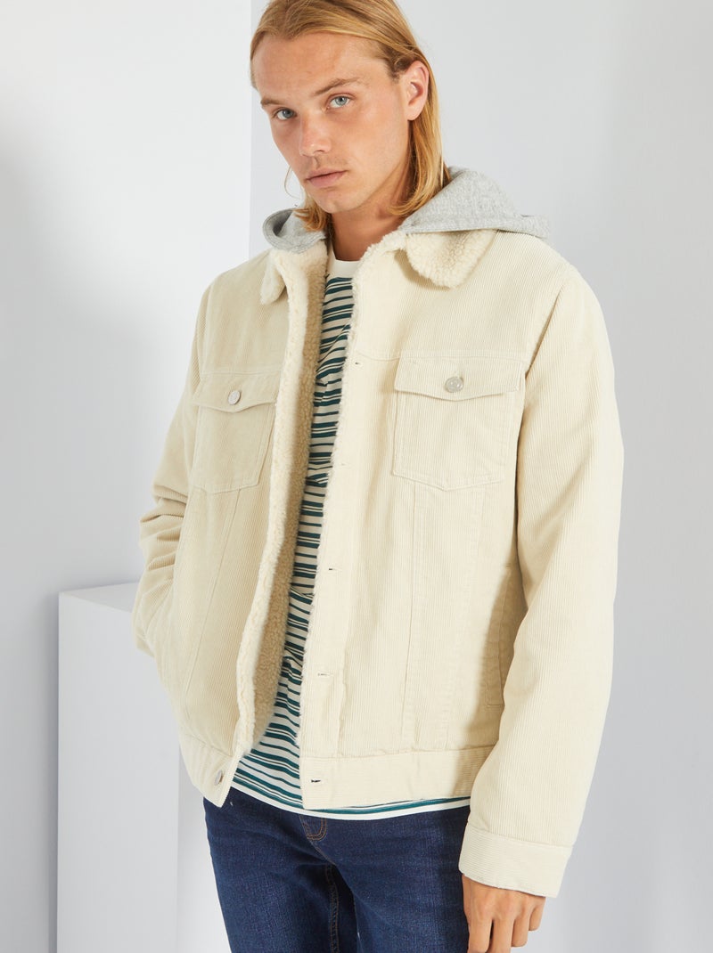 Veste à capuche en velours côtelé Blanc - Kiabi