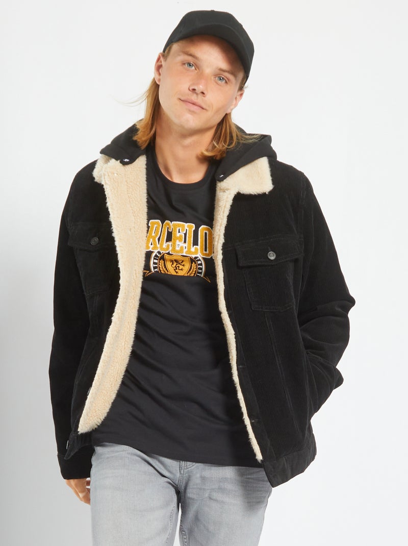 Veste à capuche en velours côtelé noir - Kiabi