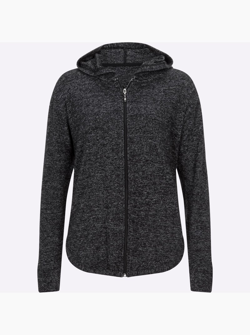 Veste à capuche zippée effet chiné en tricot et manches longues - taille standard - witt Noir Gris anthracite - Kiabi