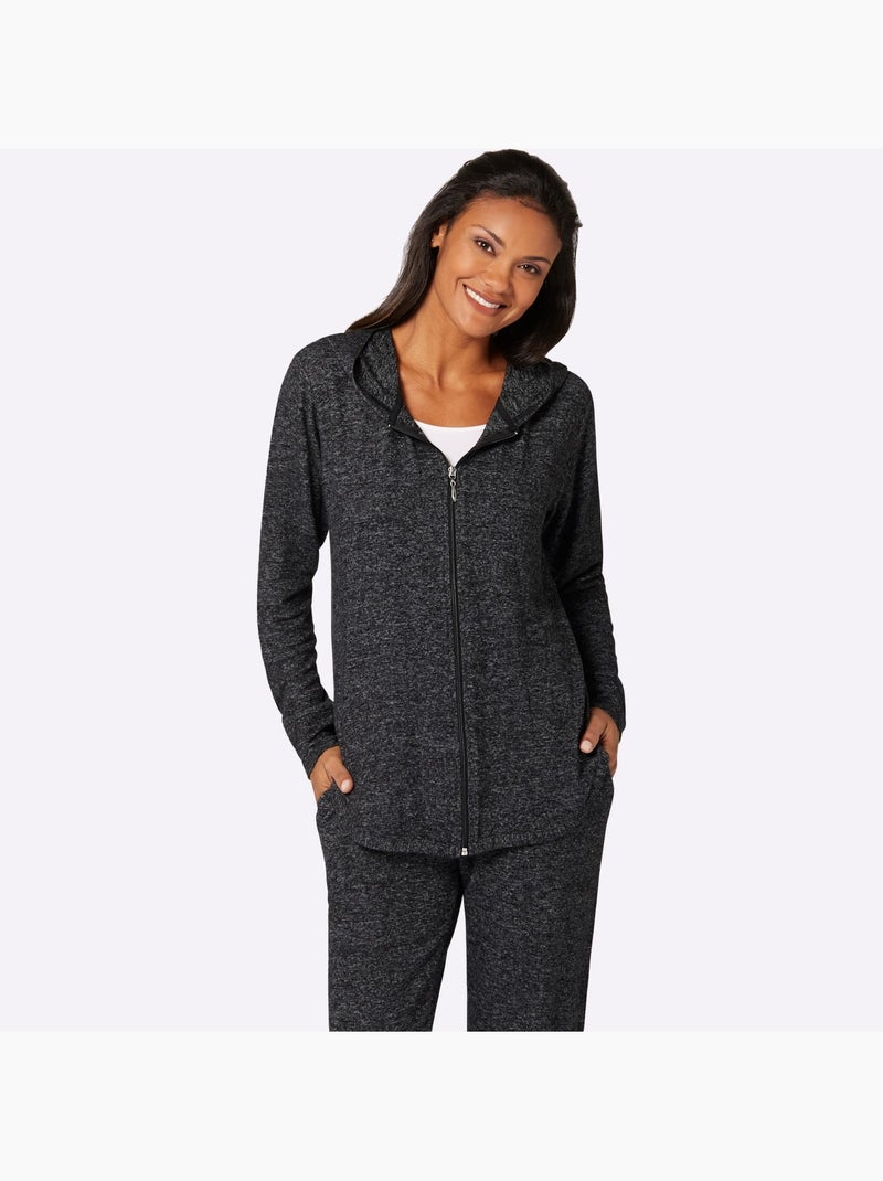Veste à capuche zippée effet chiné en tricot et manches longues - taille standard - witt Noir Gris anthracite - Kiabi